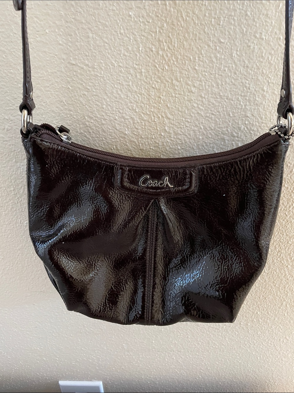 Coach Patent Leather Crossbody Bag in Dark Brown